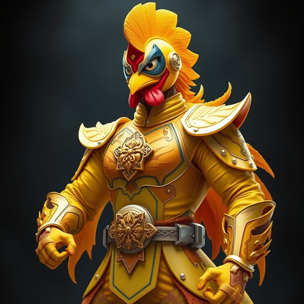 Tokusatsu Superhero Chicken Armor in Digital Art Style