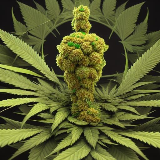Anthropomorphic Marijuana Plant Smoking: Hyperrealistic Digi...