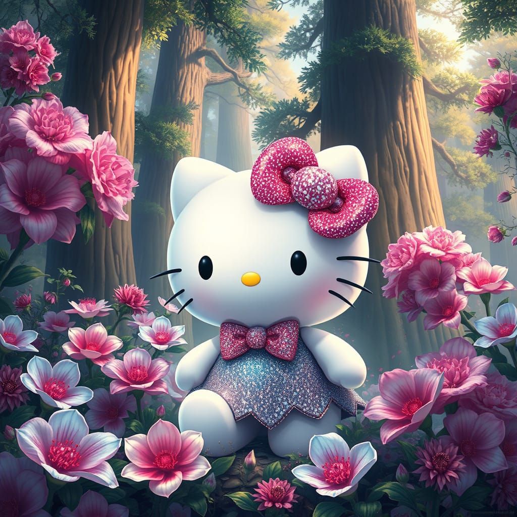 Hello Kitty in Whimsical, Fantastical Environment
