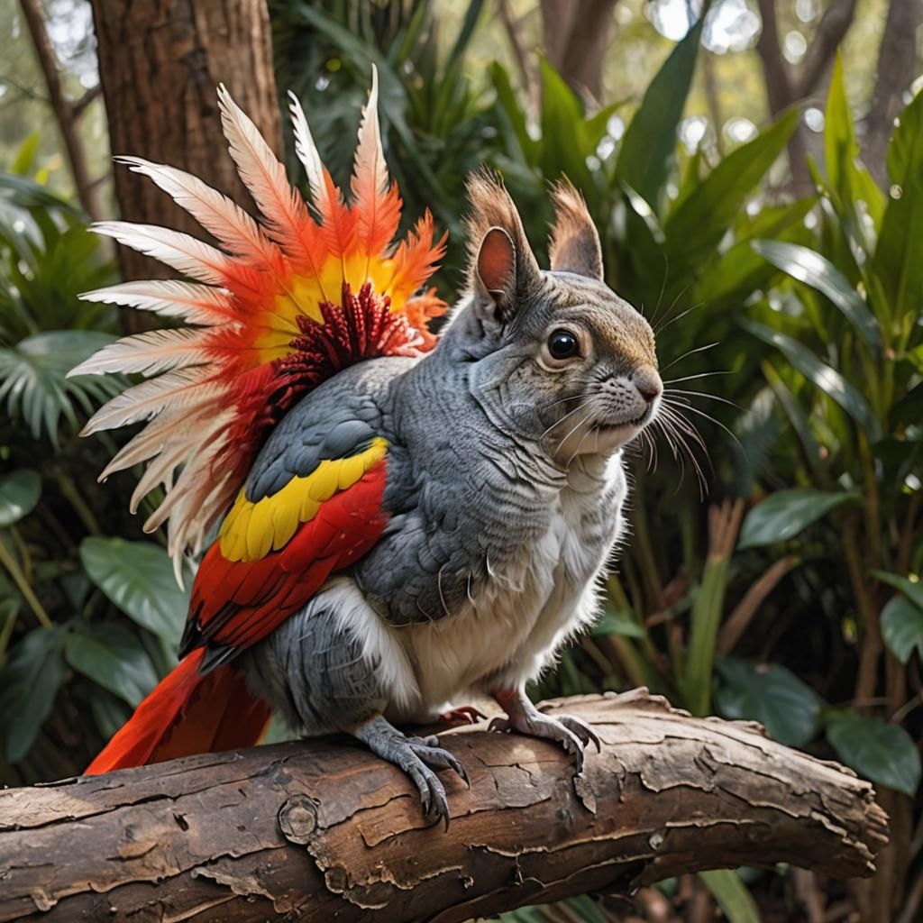 Colorful Hybrid Animal with Bird and Mammal Traits