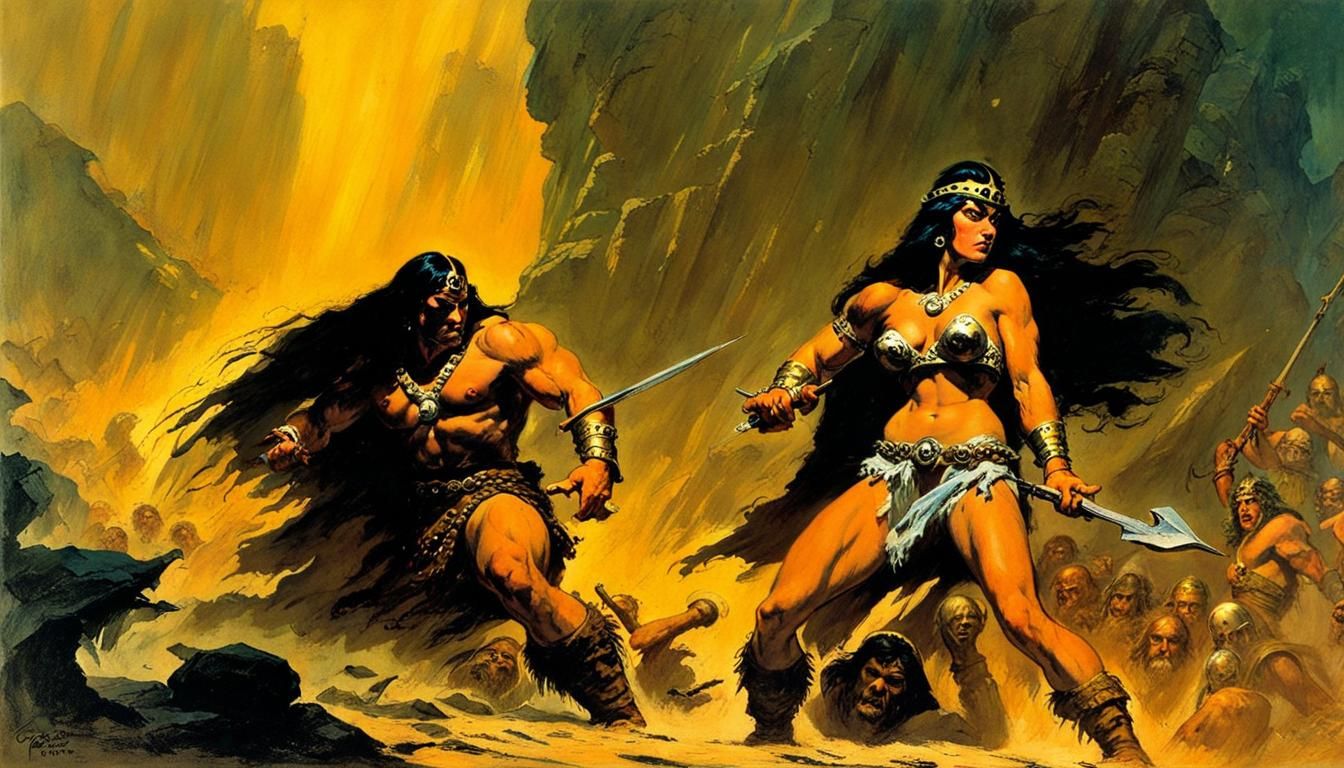 Heroic Rescue in the Style of Frazetta