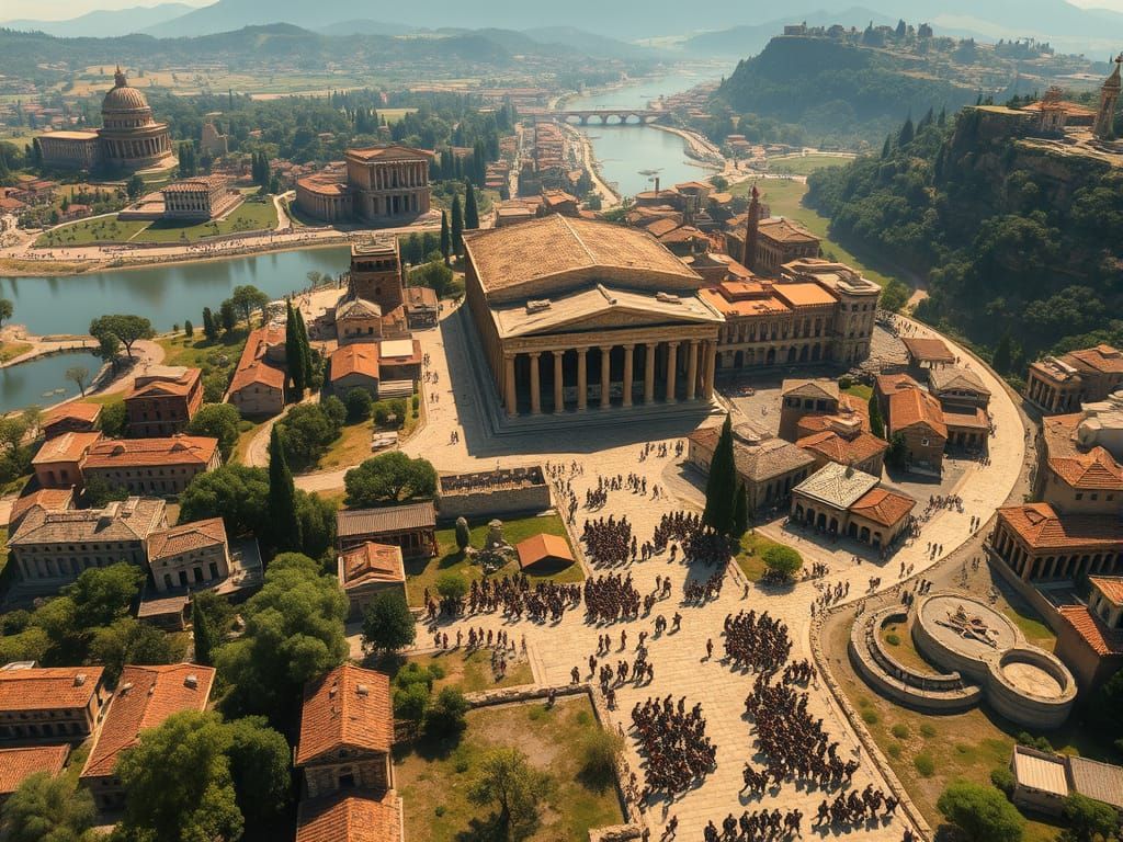 Bustling Ancient Roman City Aerial View