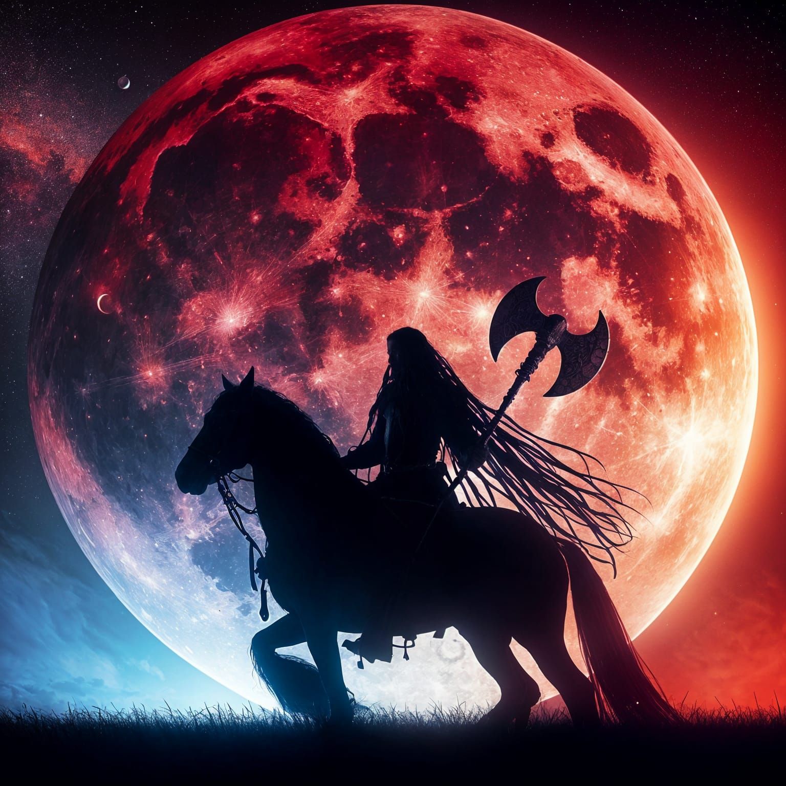 Warrior Silhouette Against a Blood Red Moon