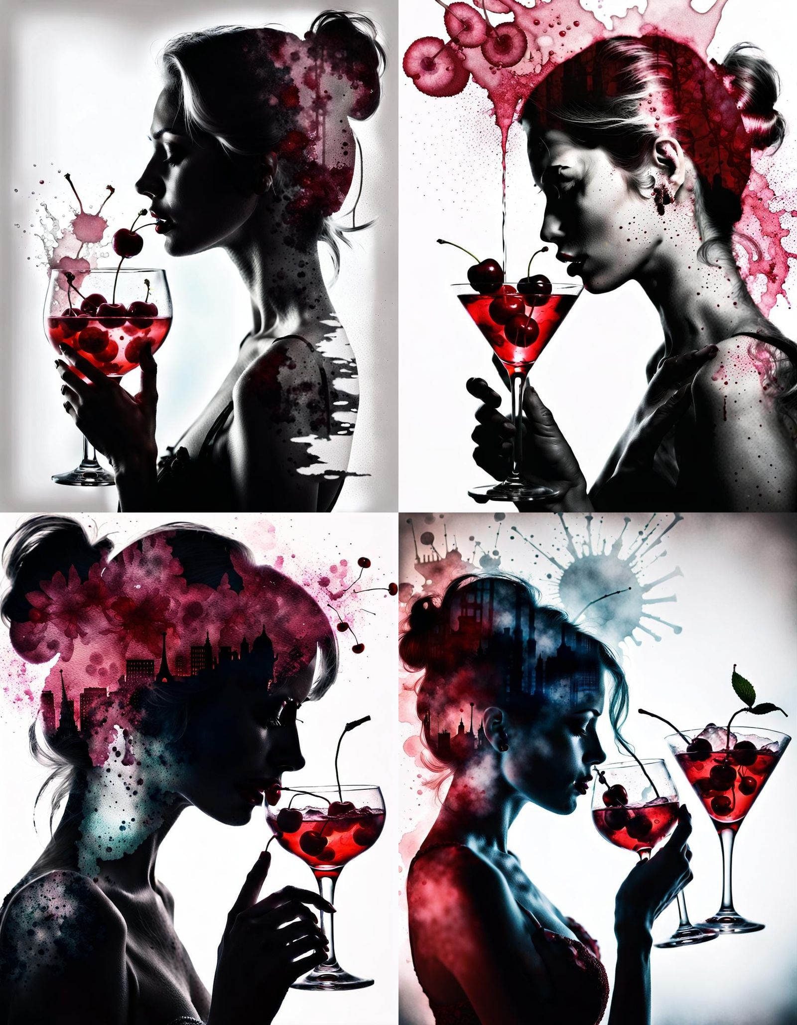 Woman's Memories in Double Exposure Cocktail Photo