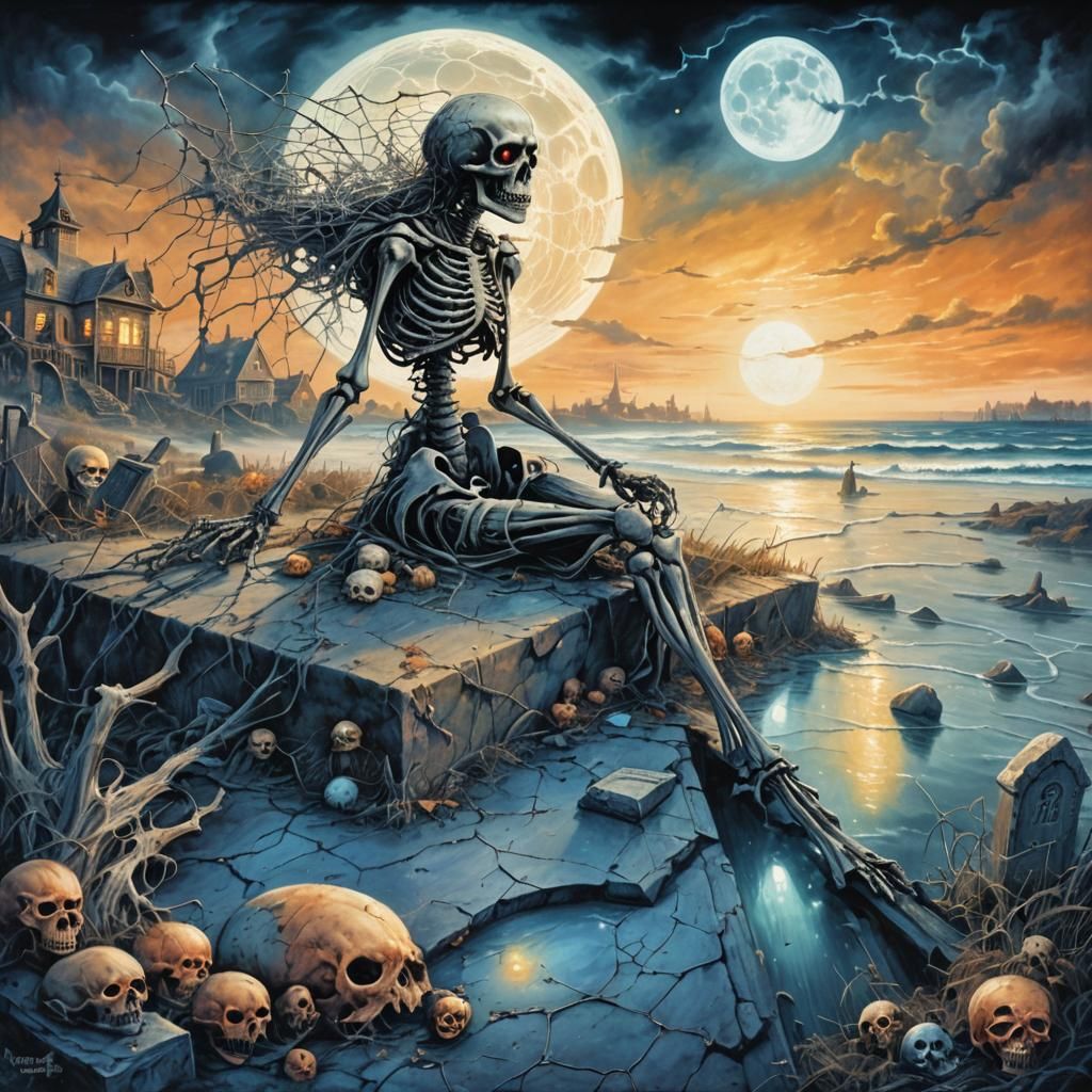 Haunted House with Skeletons in Dark Fantasy Art