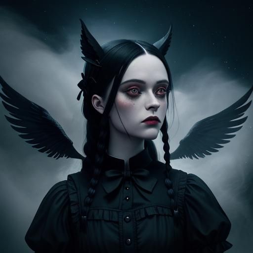 Wednesday Addams Centaur with Smoky Wings, Encaustic Paintin...