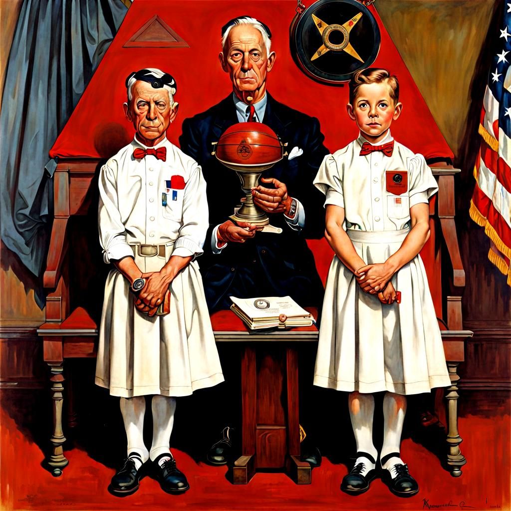 Illuminati Ritual in Norman Rockwell Style