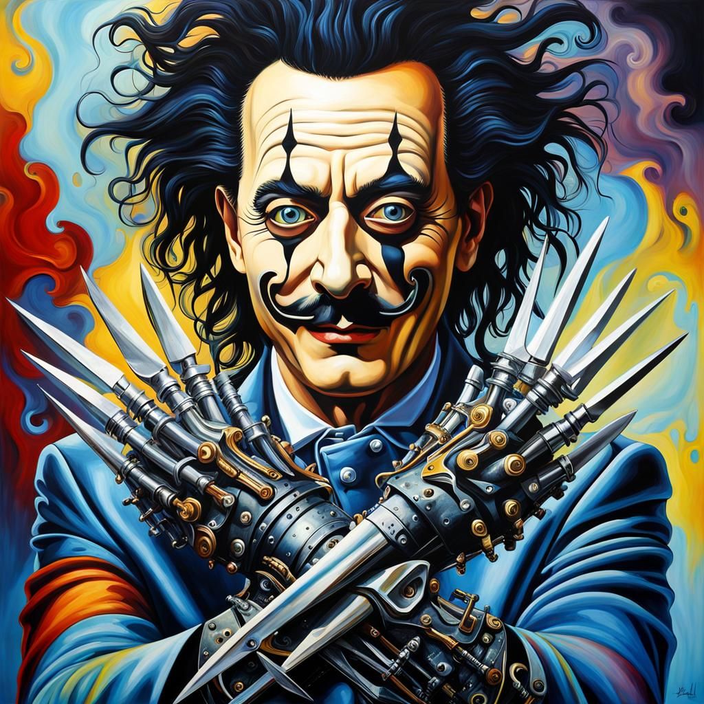 Edward Scissorhands Hug: Surreal Steampunk Art