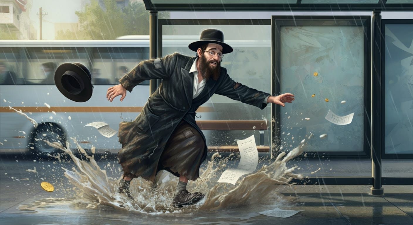 Orthodox Man Splashed by Muddy Puddle, Comic Art