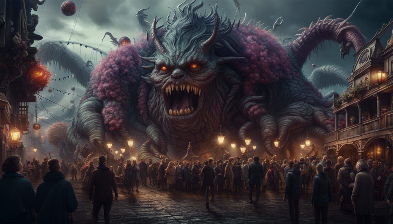 Detailed Monsters Party in Epic Cinematic Style