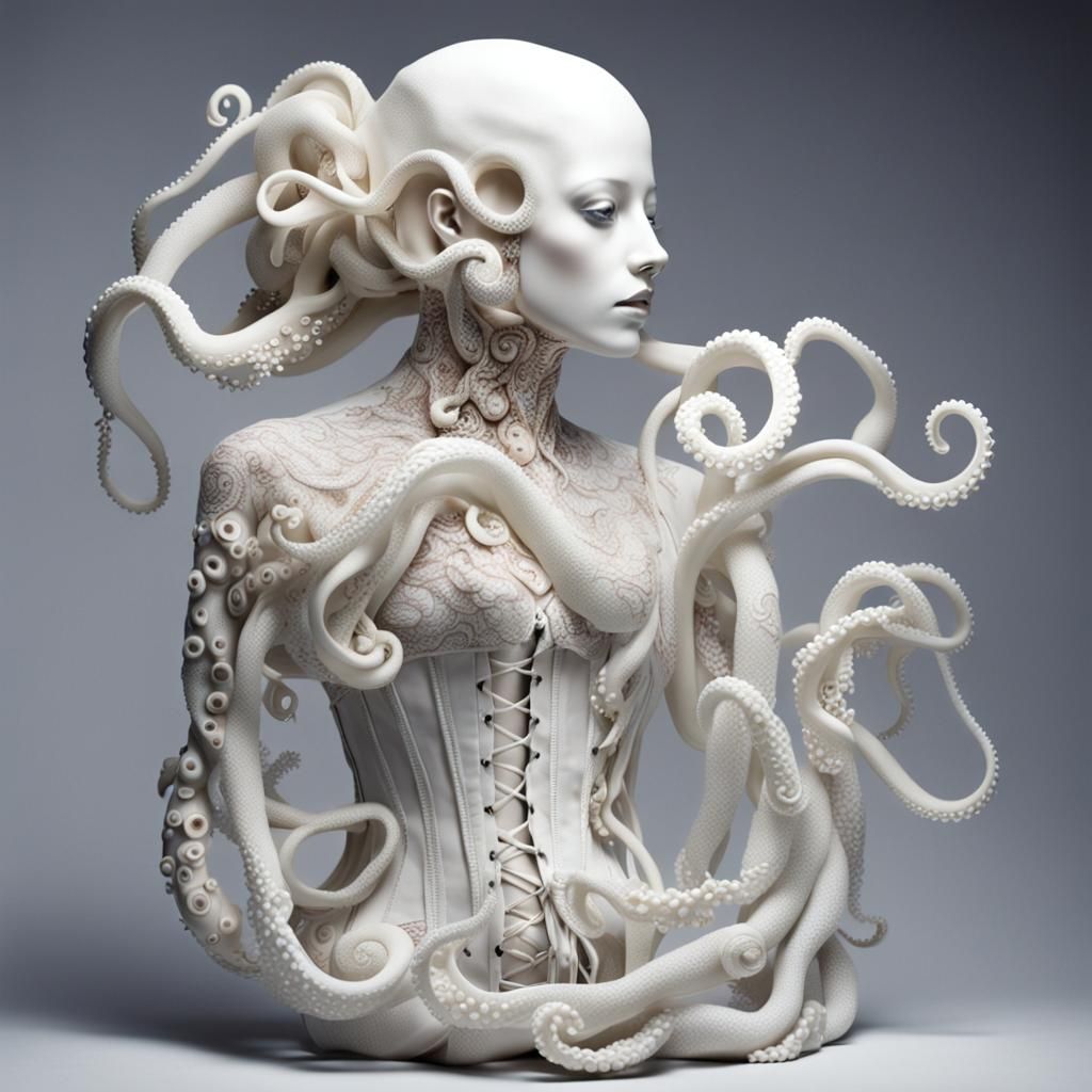 Stunning Octopus Woman in Organic Porcelain Corset