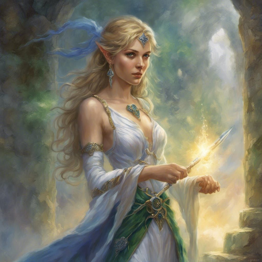 Ethereal Elven High Priestess with Sword