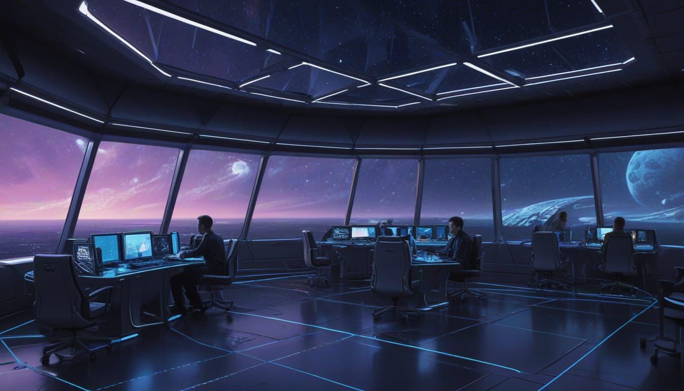 Futuristic Spaceship Command Bridge in Serene Deep Space