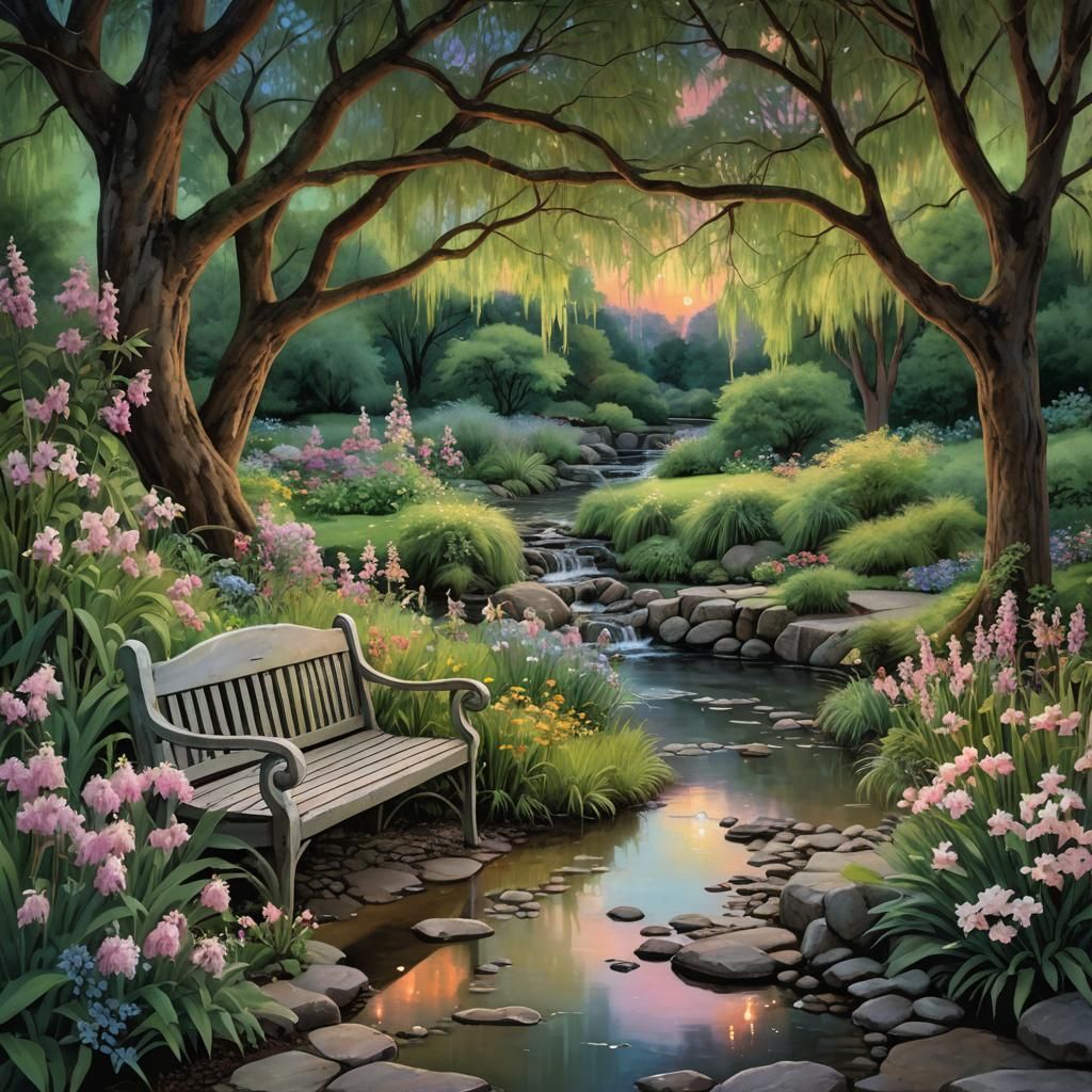 Twilight Garden Scene as Matte Painting