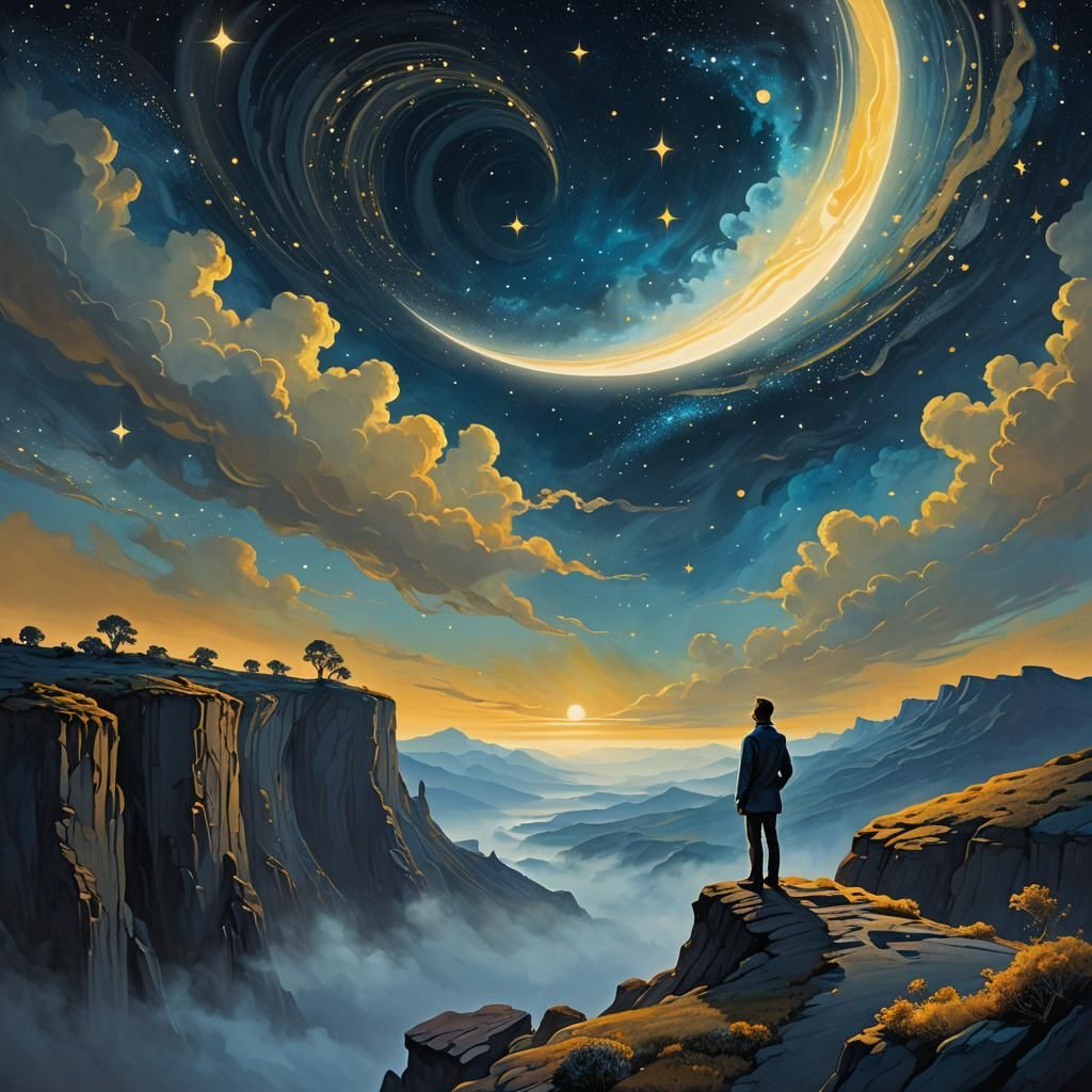 Dreamlike Starry Sky with Figure in Digital Art