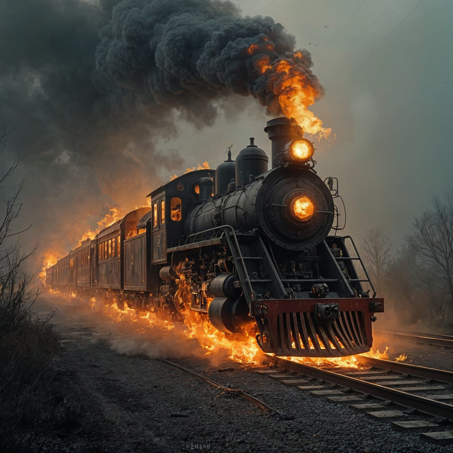 Infernal Train to Hell: Gothic Horror Scene