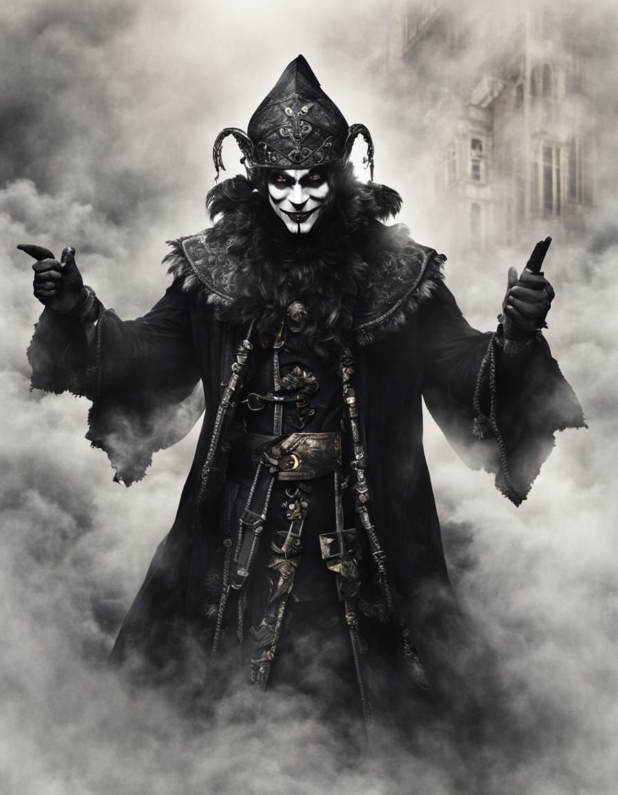 Mysterious Jester Lost in Foggy Night