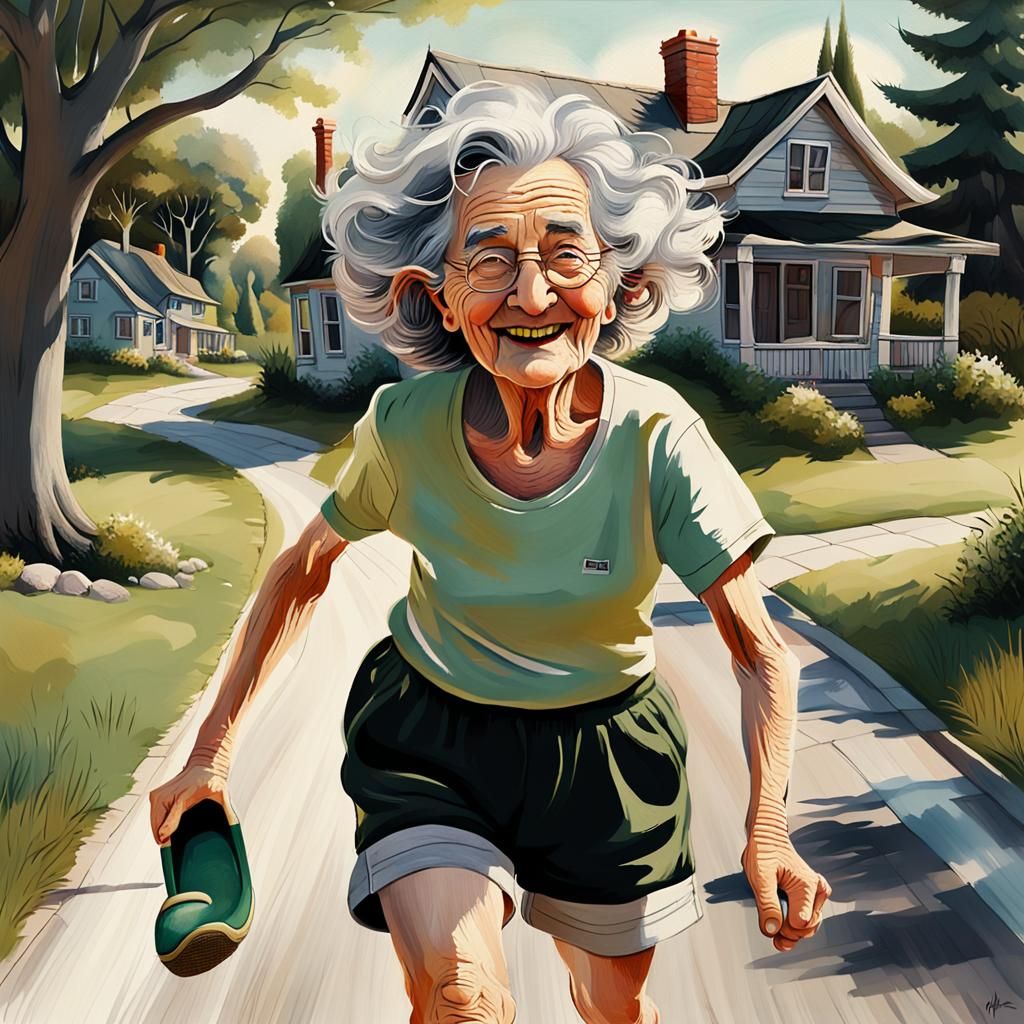 Expressive Portrait of Playful Granny in Vivid Colors