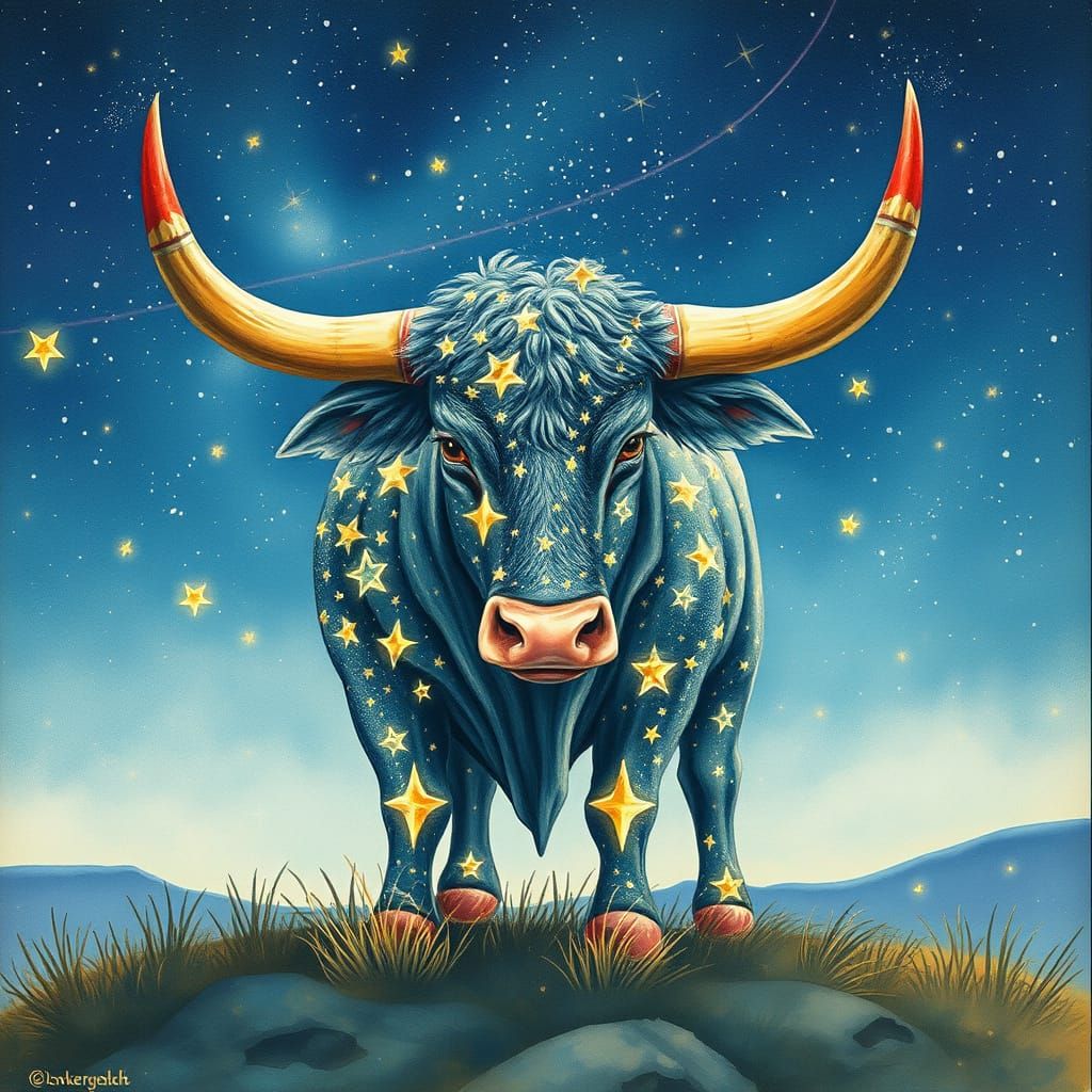 Celestial Bull in Whimsical Watercolor
