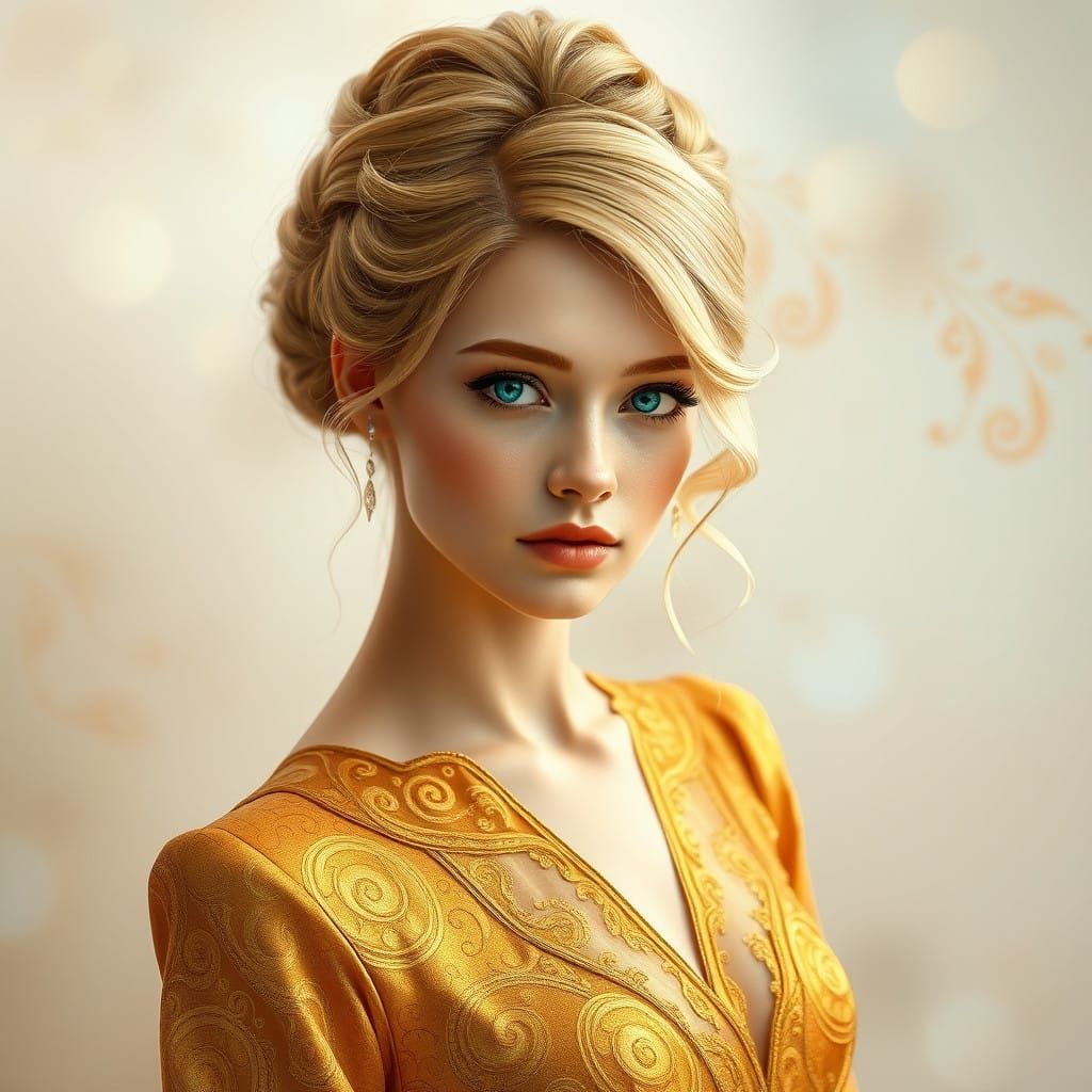 Gilded Goddess in Opulent, Turquoise-Eyed Beauty