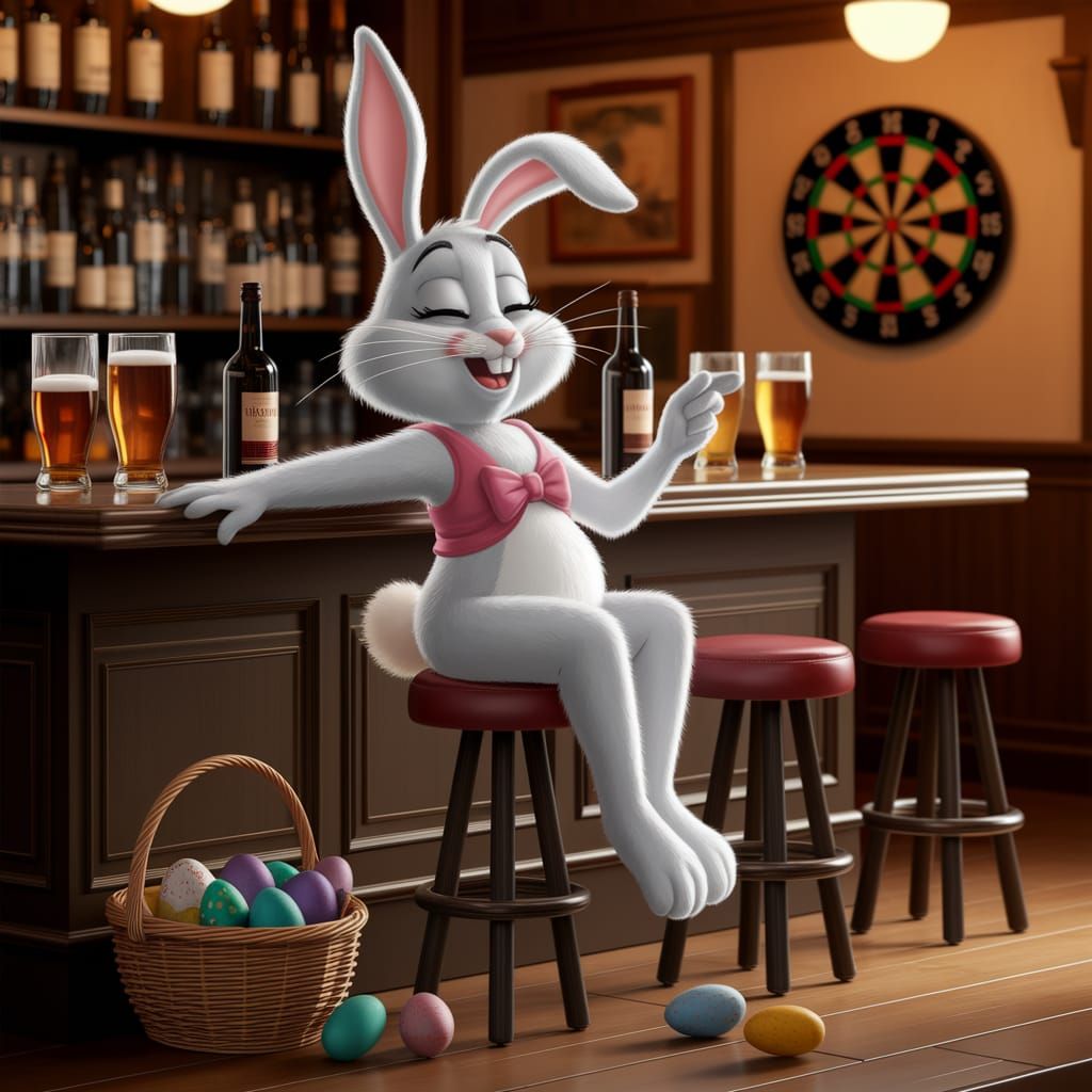 Easter Bunny's Hangover in a Traditional English Pub