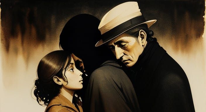 Emotional Separation in a Sepia-Toned Artwork