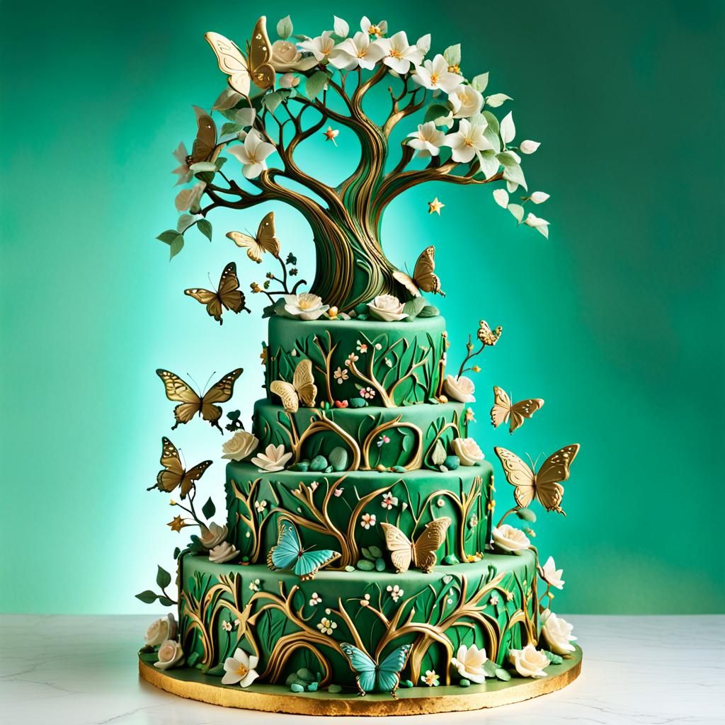 Enchanted Forest Cake Sculpture in Digital Illustration