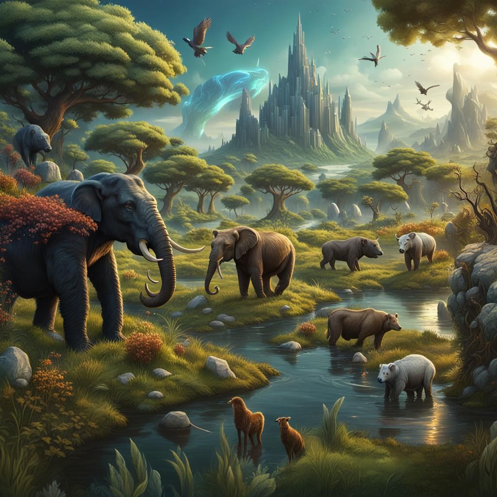 Earth Day Celebration with Animals: Fantasy Concept Art