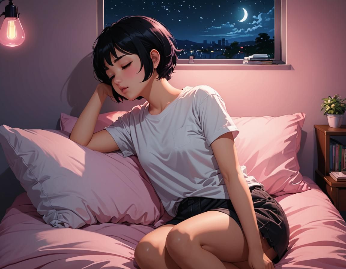 Woman Sleeping in Bedroom: Anime Manga Scan
