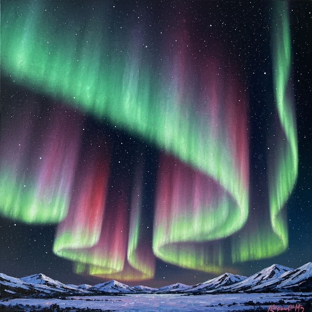 Aurora Borealis Painting in Craquelure Style