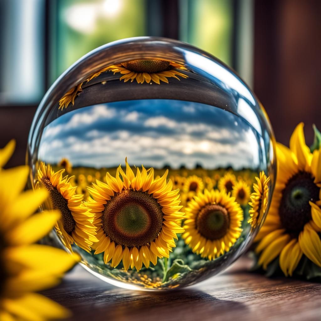 Vibrant Sunflower Radiates Beauty in a Glass Sphere