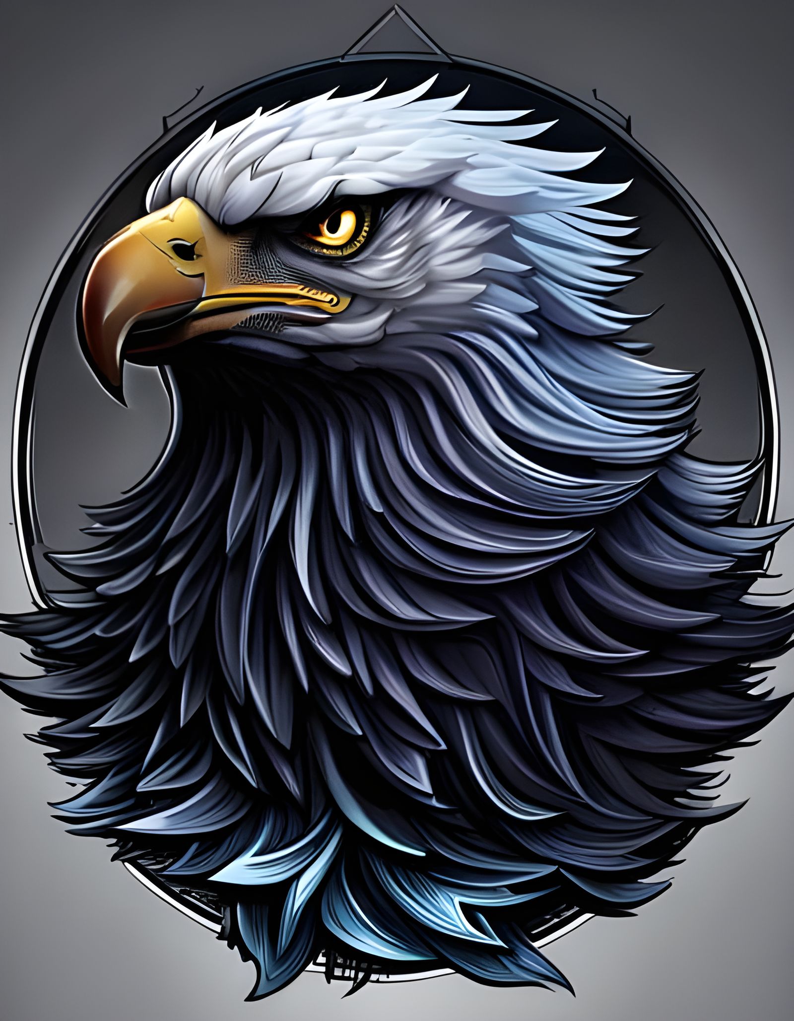 Cyberpunk Obsidian Eagle with Shiny Feathers