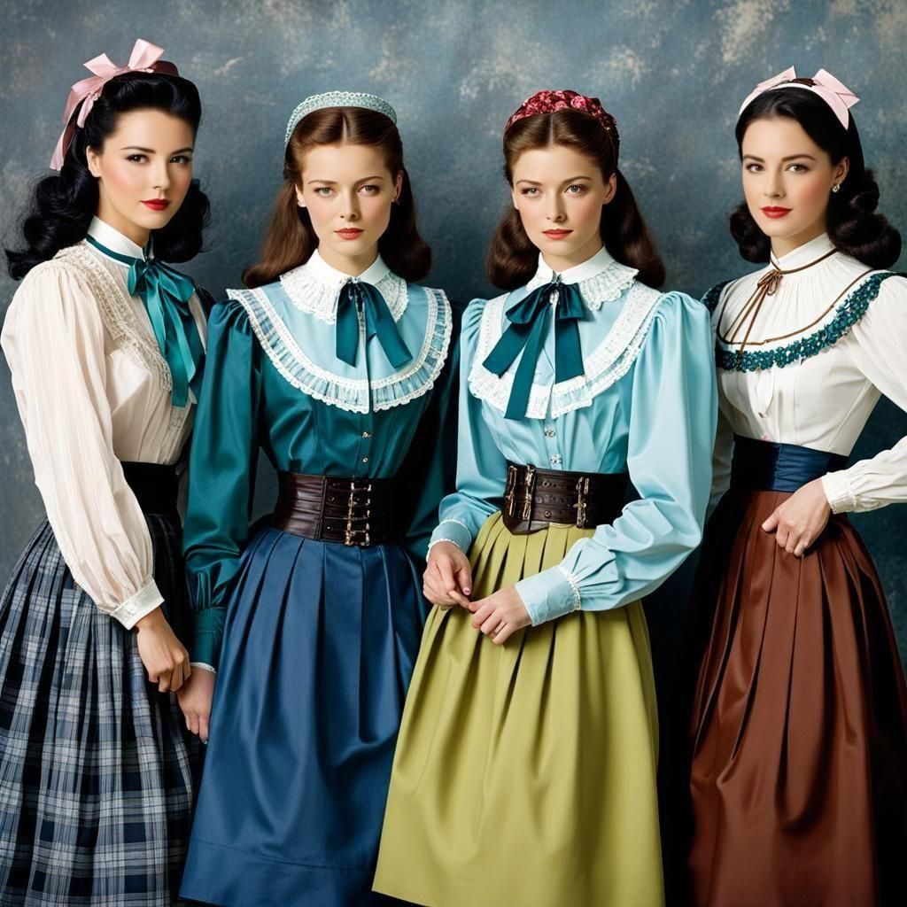 Vintage Fashion: Women in Blouses and Skirts