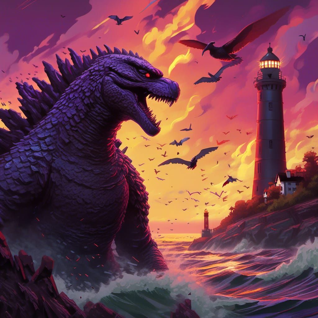 Godzilla as Angry Goose in Dark Fantasy Style