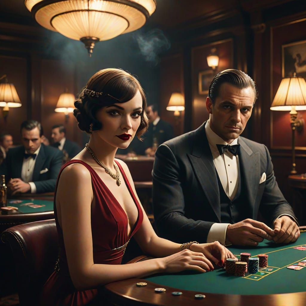 1920s Speakeasy Scene with Poker Game in Hyperrealism