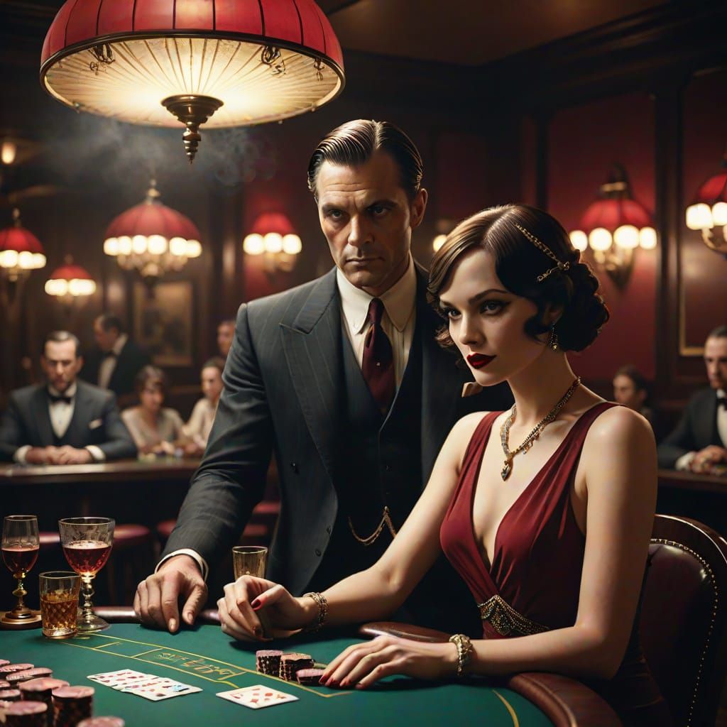 1920s Speakeasy Poker Game in Hyperrealism