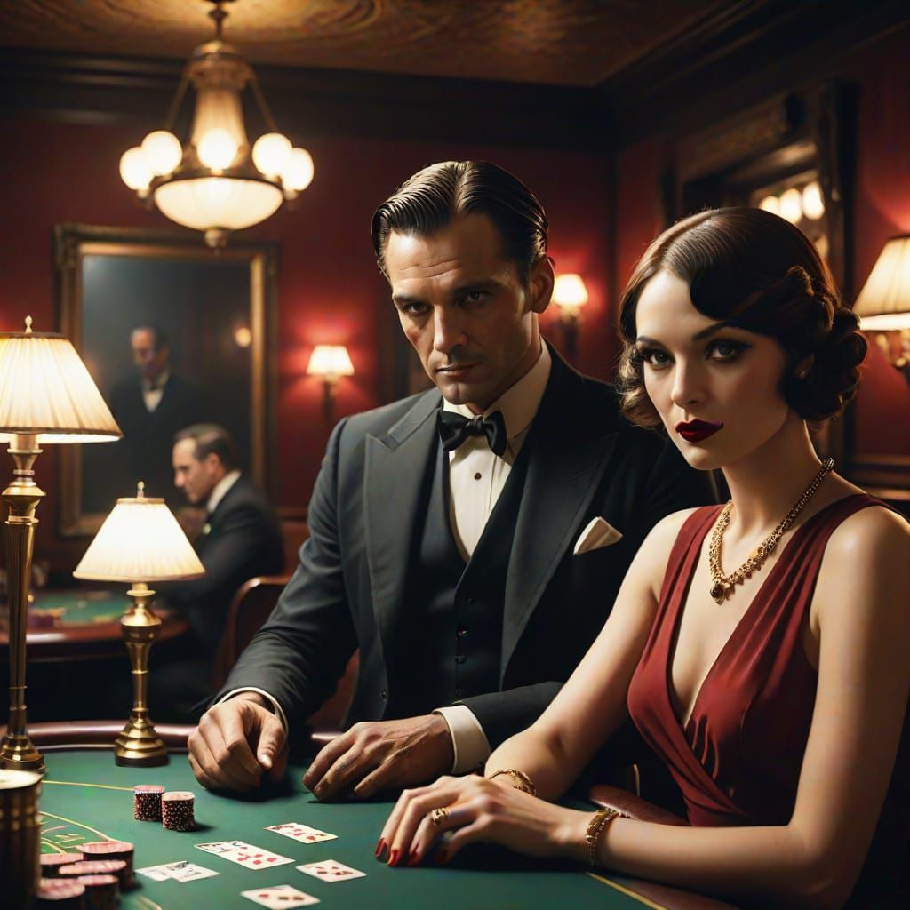 1920s Speakeasy Poker Game in Hyper-Realistic Style