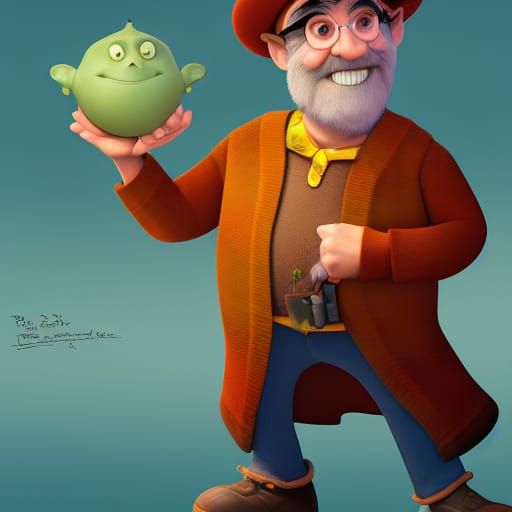 Terry Pratchett as Pixar-Style 3D Digital Art