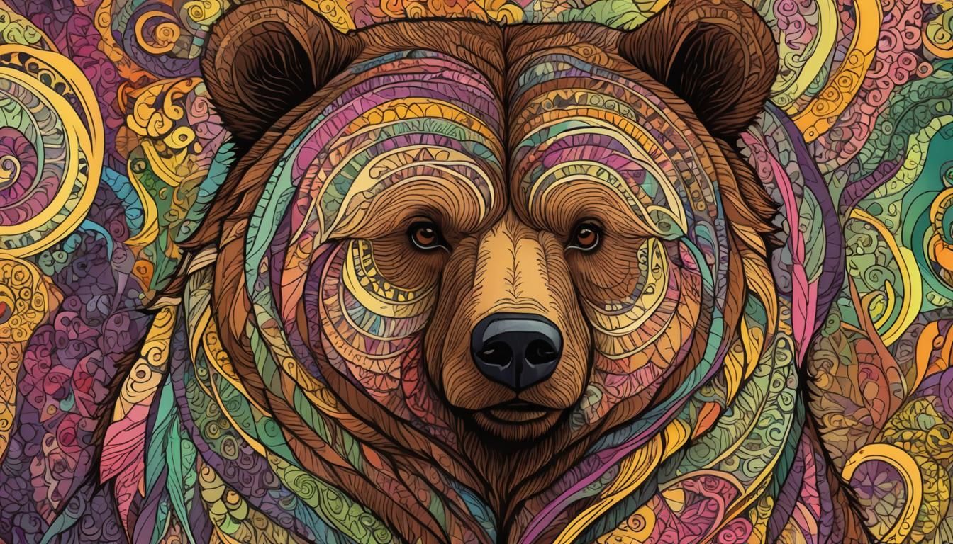 Zentangle Grizzly Bear Scribble Art Wallpaper