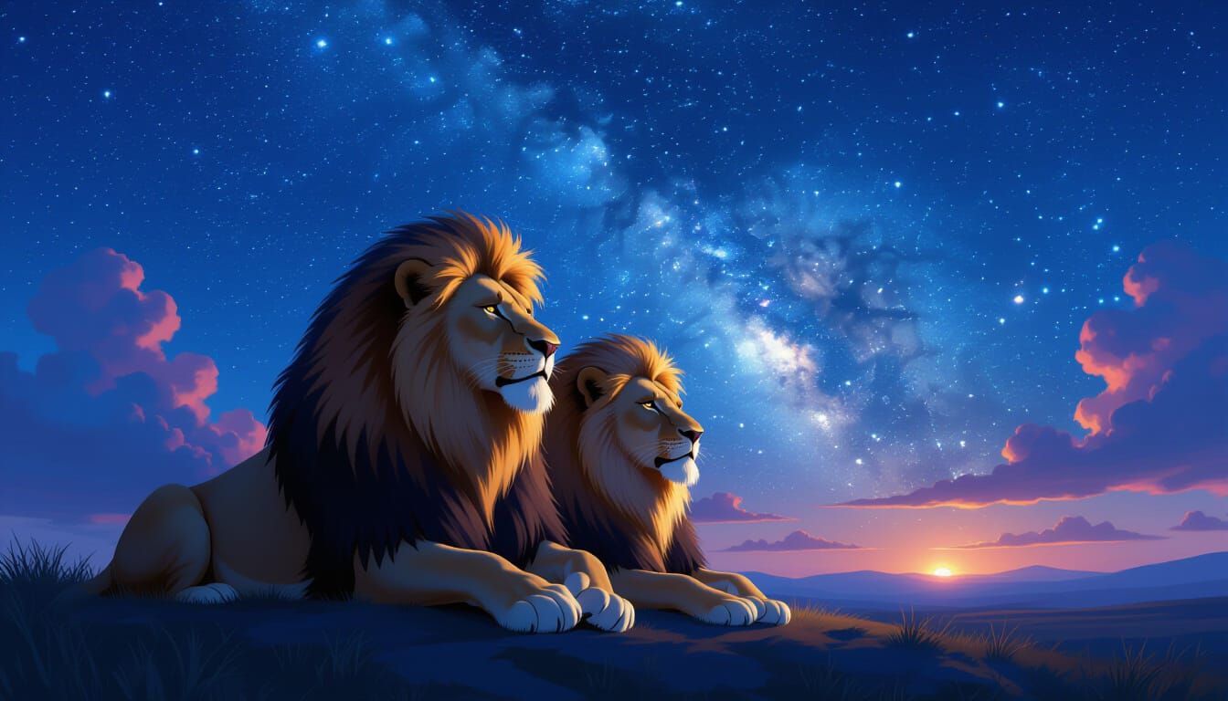 Mufasa and Scar Sit Under a Starry Night Sky