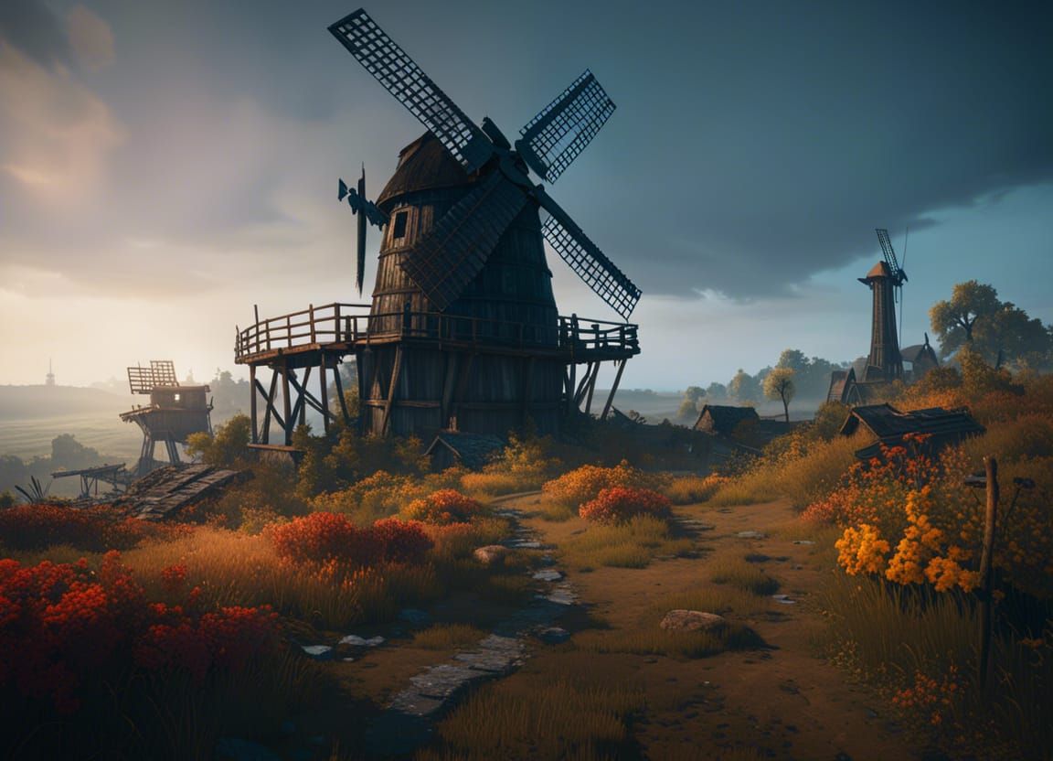 Post-Apocalyptic Windmill: Cinematic, Detailed Concept Art