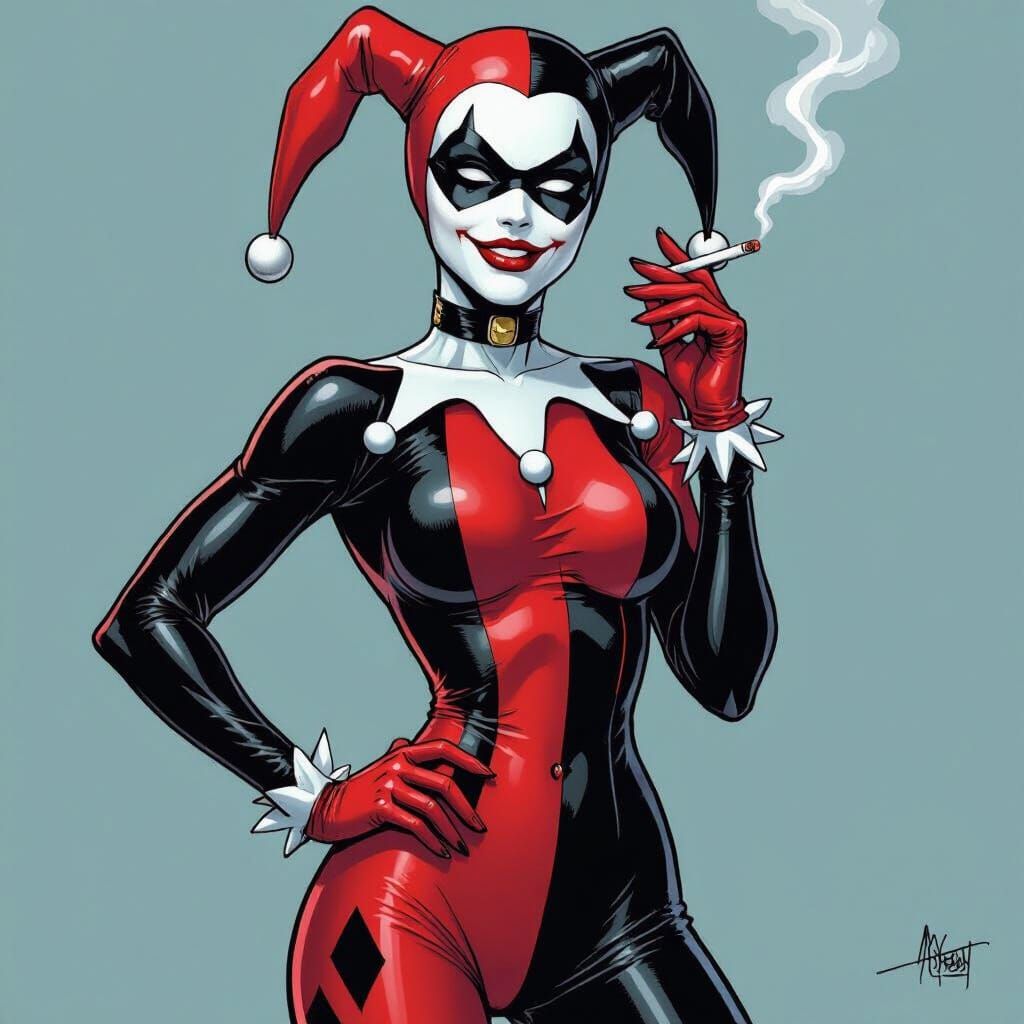 Harley Quinn Smoking in Comic Book Style