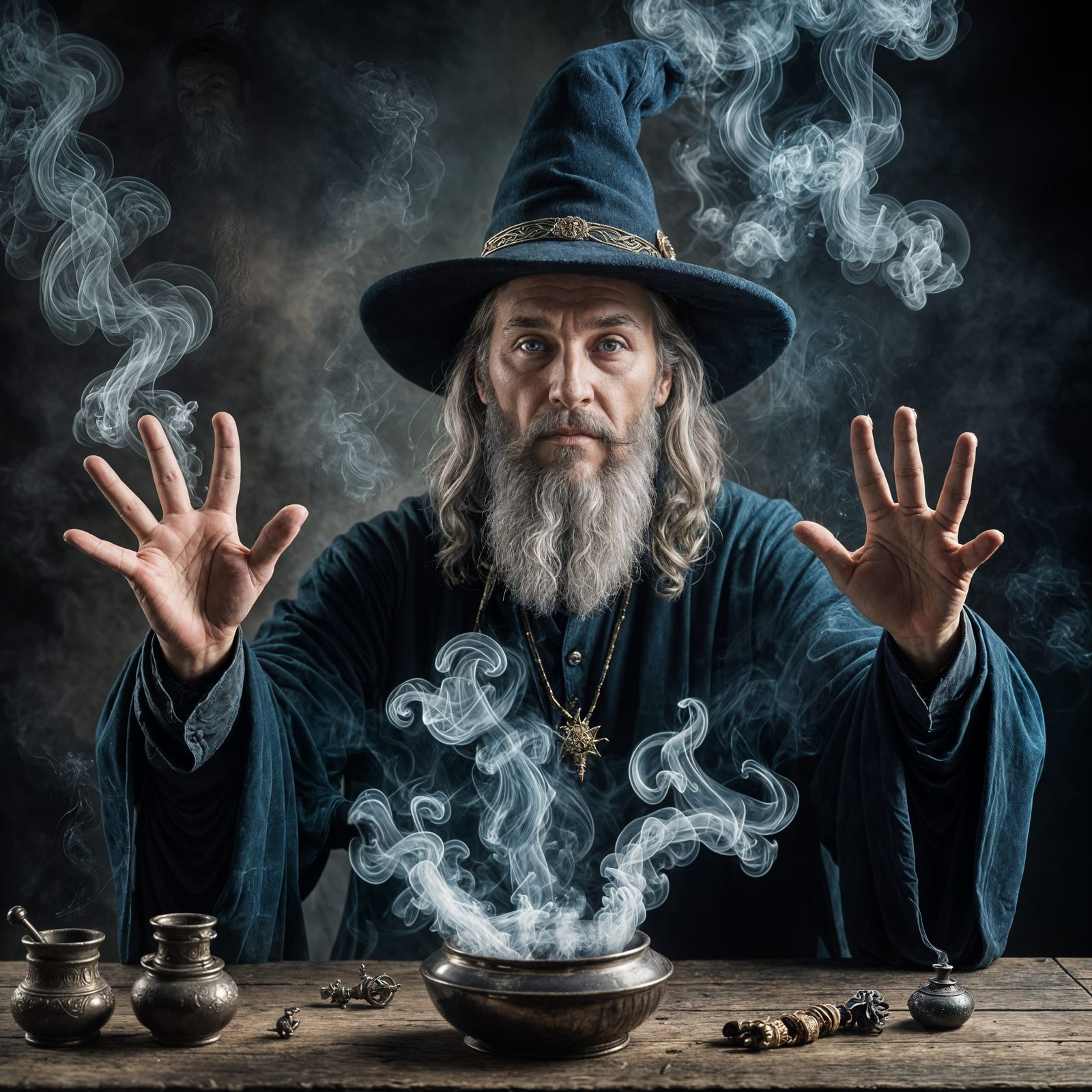 Mystical Wizard Reaching Out With Smoky Hands