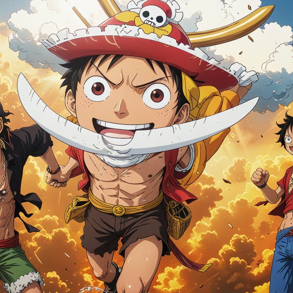 Vibrant Anime One Piece Characters in Epic Pirate Ship Battl...
