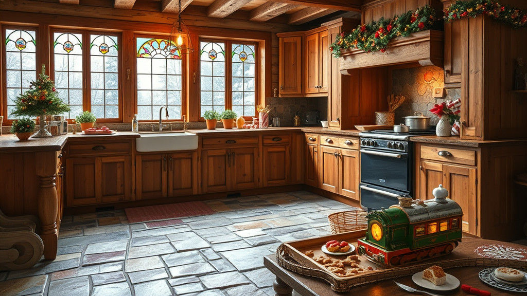 Warm Rustic Kitchen with Stained Glass Window
