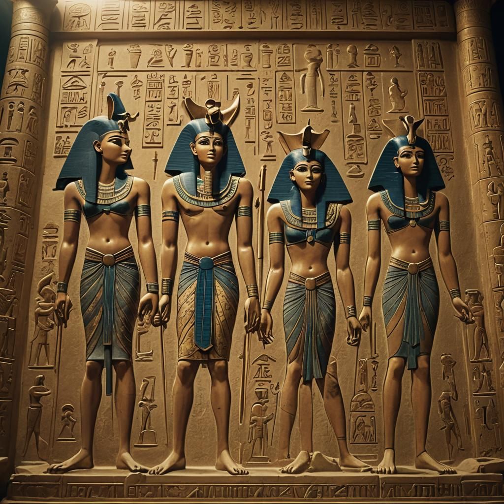 Egyptian Gods in Mystical Temple: Cinematic Film Still