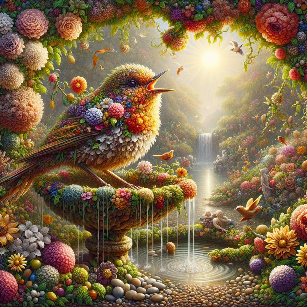 Floral Bird Portrait in Romanticism Style