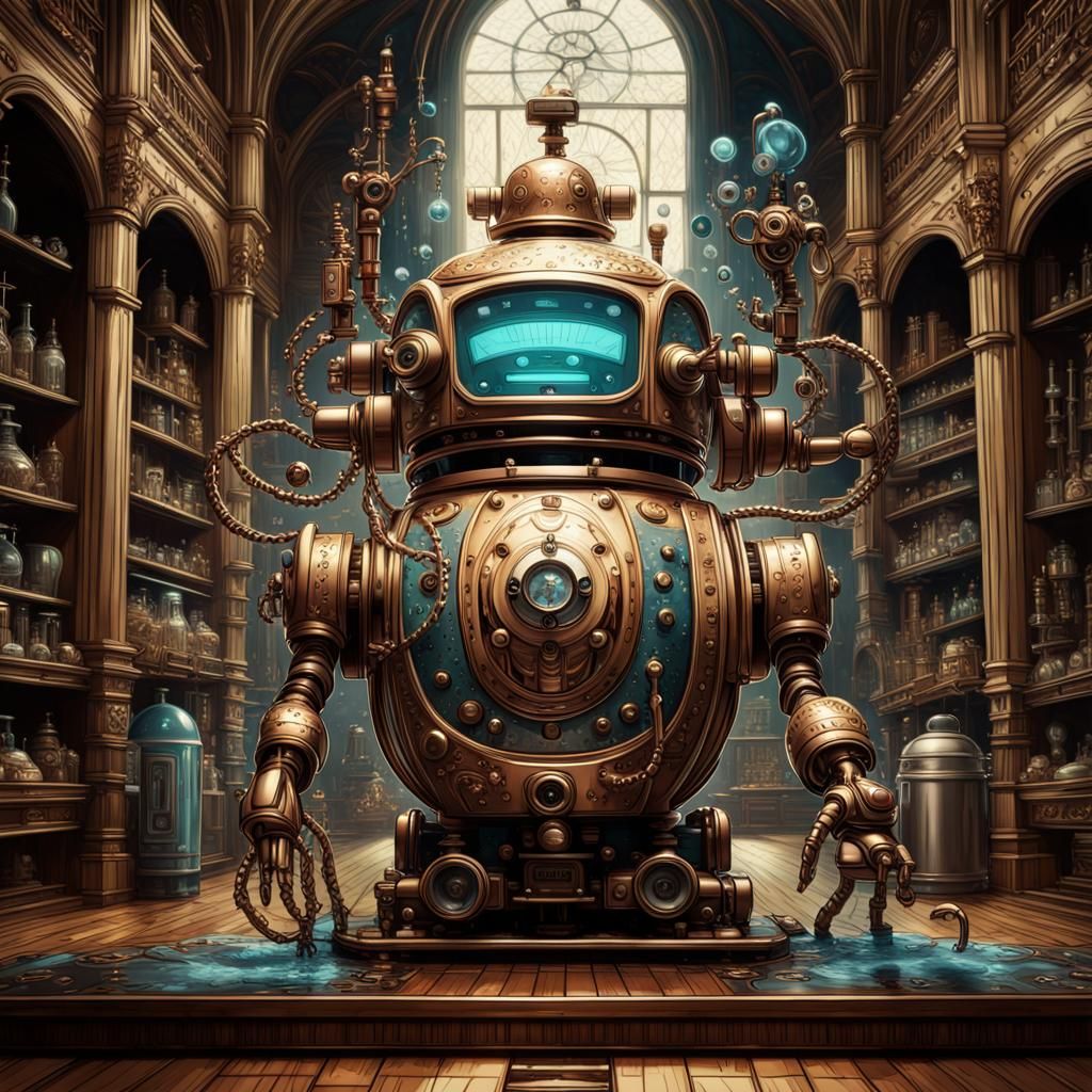 French Maid Robot Butler in Liquid Art Style