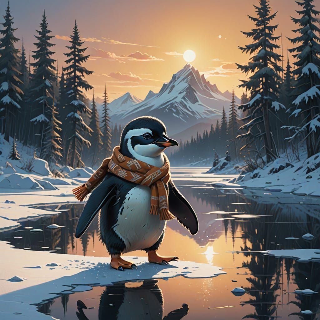 Winter Wonderland Penguin Scene in Concept Artist Style