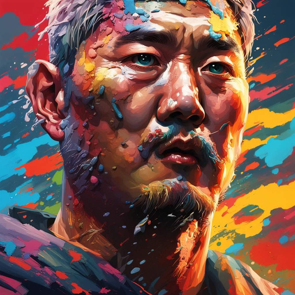 Hyperrealistic Man in Splash Art Style